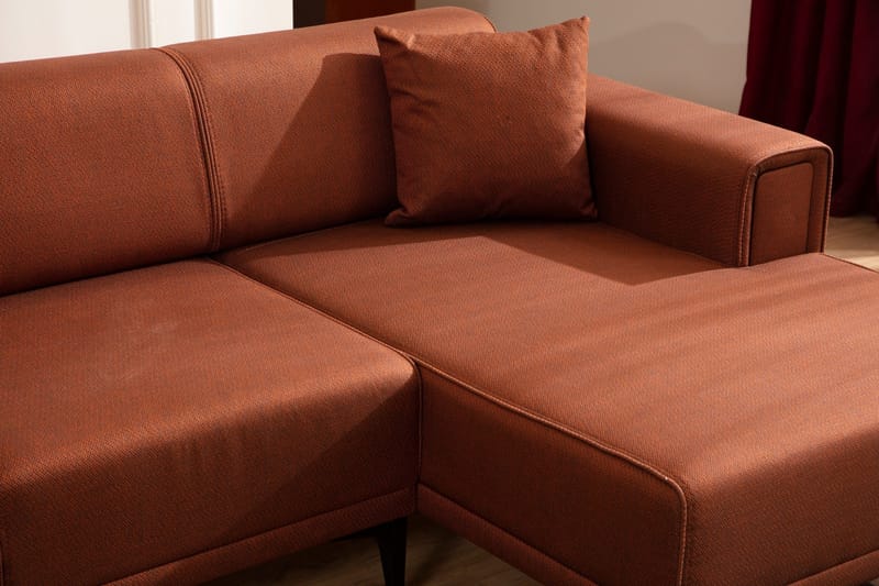 Naoko 3-sits Högervänd L-formad Bäddsoffa med Divan 85x200 cm i Tyg - Terrakotta - Möbler - Soffa - Bäddsoffa