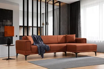 Naoko 3-sits Högervänd L-formad Bäddsoffa med Divan 85x200 cm i Tyg - Terrakotta - Möbler - Soffa - Bäddsoffa