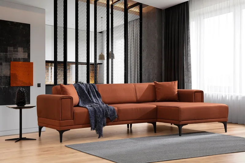 Naoko 3-sits Högervänd L-formad Bäddsoffa med Divan 85x200 cm i Tyg - Terrakotta - Möbler - Soffa - Bäddsoffa