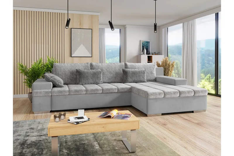Naoma 3-sits Bäddsoffa med Divan L-formad Höger med Förvarin - Sammet/Grå - Möbler - Soffa - Bäddsoffa