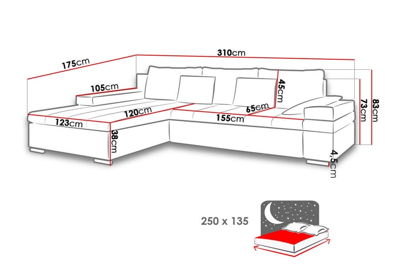 Naoma 3-sits Bäddsoffa med Divan L-formad Höger med Förvarin - Sammet/Grå - Möbler - Soffa - Bäddsoffa