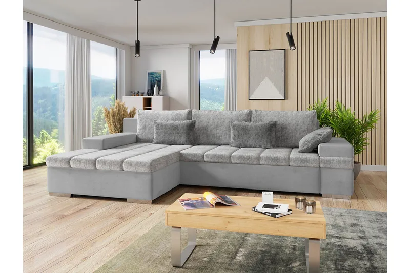 Naoma 3-sits Bäddsoffa med Divan L-formad Vänster med Förvar - Sammet/Grå - Möbler - Soffa - Bäddsoffa