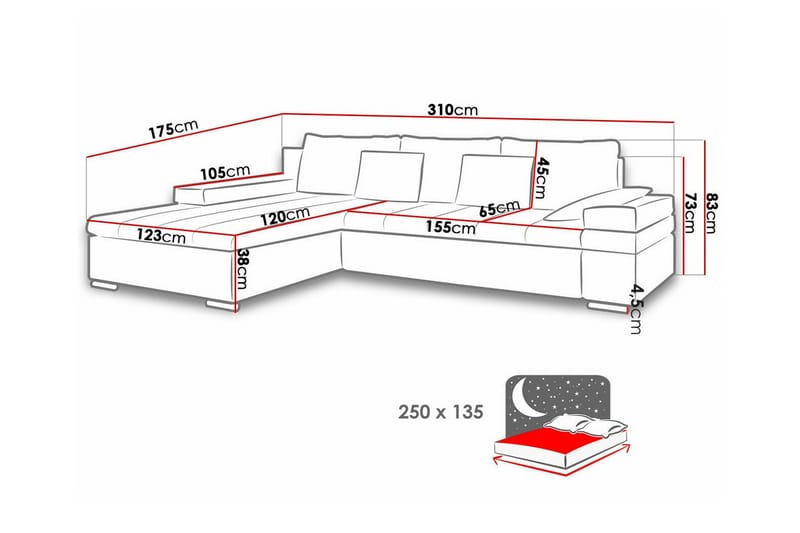 Naoma 3-sits Hörnbäddsoffa NO_BRAND beige - Möbler - Soffa - Bäddsoffa