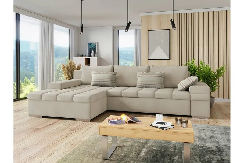 Naoma 3-sits Hörnbäddsoffa NO_BRAND beige - Möbler - Soffa - Bäddsoffa