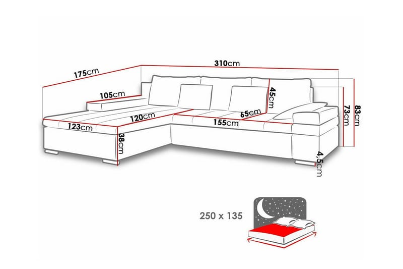 Naoma 3-sits Hörnbäddsoffa NO_BRAND beige - Möbler - Soffa - Bäddsoffa