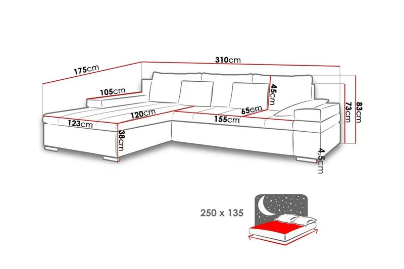 Naoma 3-sits Hörnbäddsoffa NO_BRAND Beige - Möbler - Soffa - Bäddsoffa