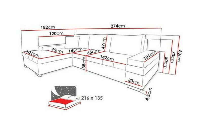 Naoma 3-sits Hörnbäddsoffa - Bäddsoffa - Hörnbäddsoffa