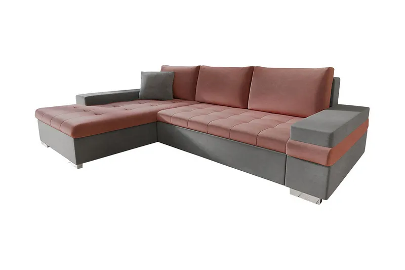 Naoma Bäddbar Hörnsoffa Universal 135x216 cm med Förvaring i Sammet, Rosa|Grå