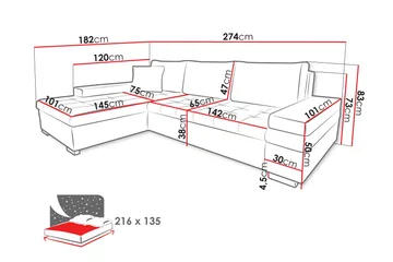 Naoma Bäddsoffa m. Divan 3-sits - Svart/Brun - Möbler - Soffa - Bäddsoffa