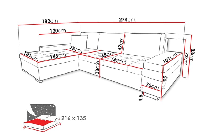 Naoma Bäddsoffa m. Divan 3-sits - Svart/Brun - Möbler - Soffa - Bäddsoffa