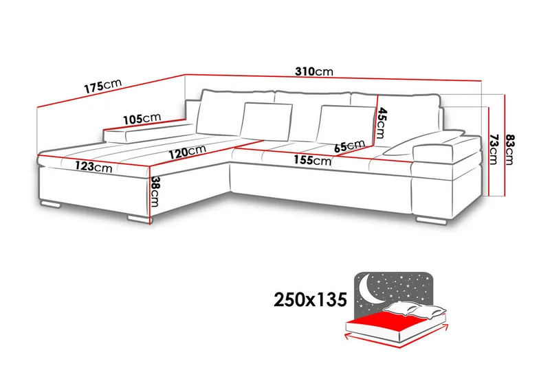 Naoma Divanbäddsoffa 310x175x83 cm - Grå - Möbler - Soffa - Bäddsoffa