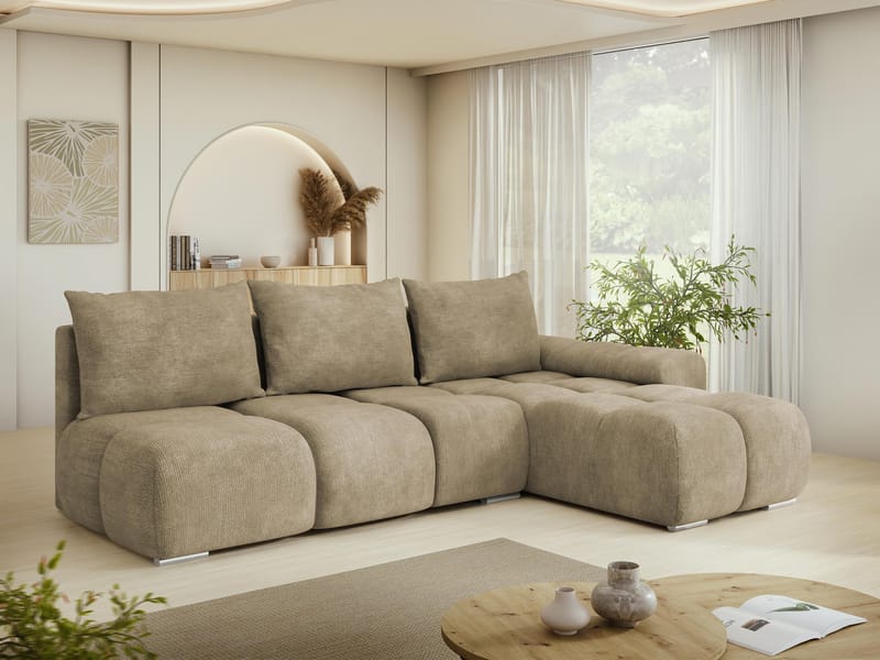 Nessa 4-sits Bäddsoffa divan höger med förvaring - beige - Möbler - Soffa - Bäddsoffa