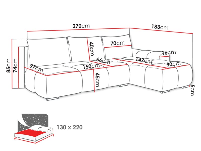 Nessa 4-sits Bäddsoffa divan vänster med förvaring - beige - Möbler - Soffa - Bäddsoffa