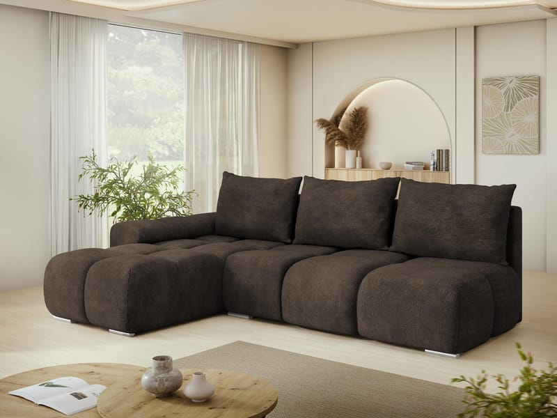 Nessa 4-sits Bäddsoffa divan vänster med förvaring - brun - Möbler - Soffa - Bäddsoffa