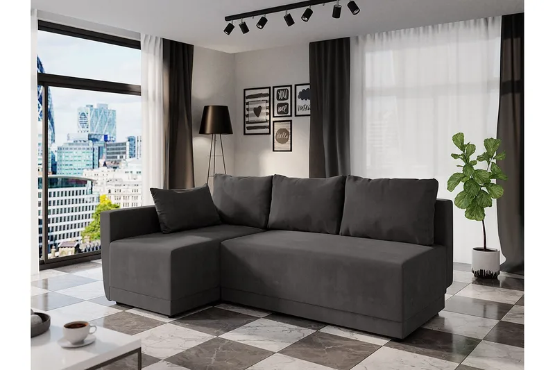 Nestor Hörnsoffa Vänster LED-belysning - Grå - Möbler - Soffa - Bäddsoffa