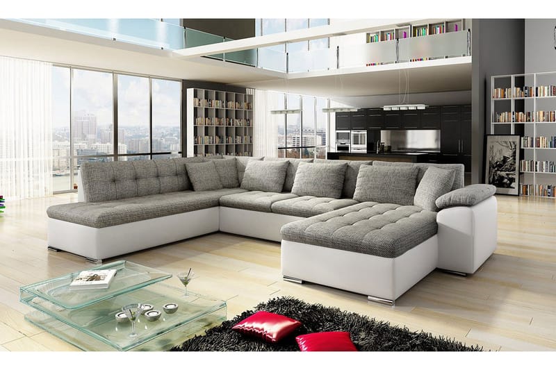Niko U-Bäddsoffa 350x205x76 cm Divan Höger - Beige/Grå/Vit - Möbler - Soffa - Bäddsoffa