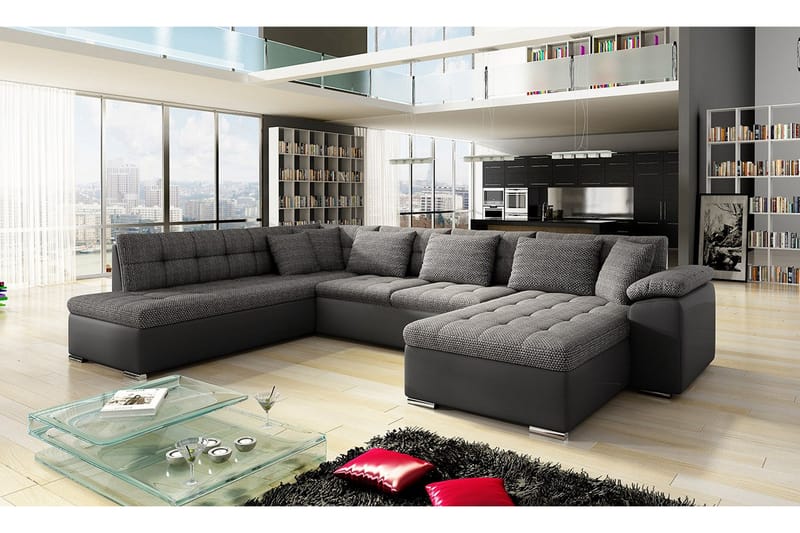 Niko U-Bäddsoffa 350x205x76 cm Divan Höger - Grå - Möbler - Soffa - Bäddsoffa