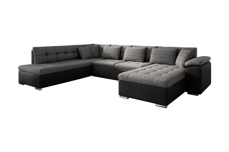 Niko U-Bäddsoffa 350x205x76 cm Divan Höger - Grå/Svart - Bäddsoffa - Bäddsoffa divan - Skinnsoffor