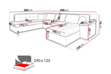 Niko U-Bäddsoffa 350x205x76 cm Divan Höger - Grå/Vit - Möbler - Soffa - Bäddsoffa