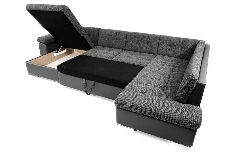 Niko U-Bäddsoffa 350x205x76 cm Divan Höger - Grå/Vit - Bäddsoffa - Bäddsoffa divan - Skinnsoffor