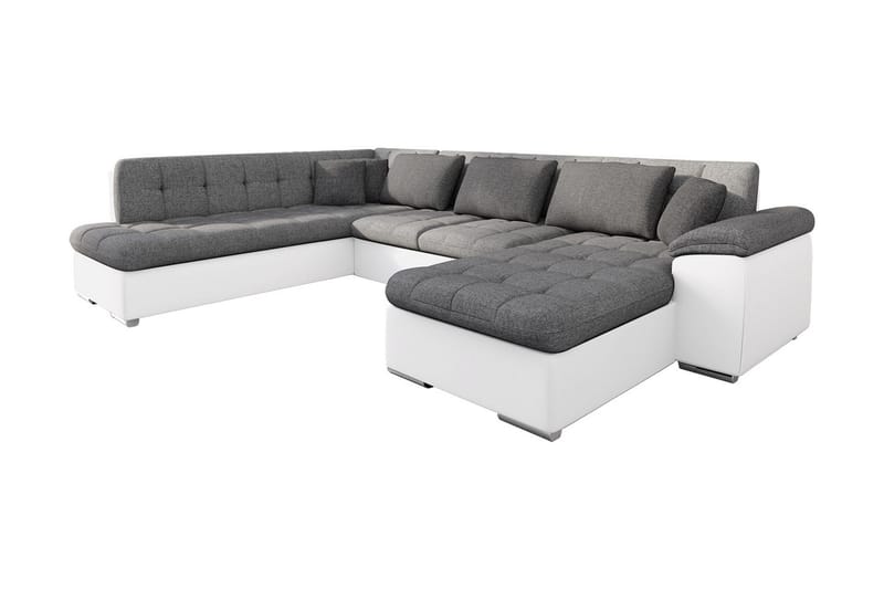 Niko U-Bäddsoffa 350x205x76 cm Divan Höger - Grå/Vit - Bäddsoffa - Bäddsoffa divan - Skinnsoffor