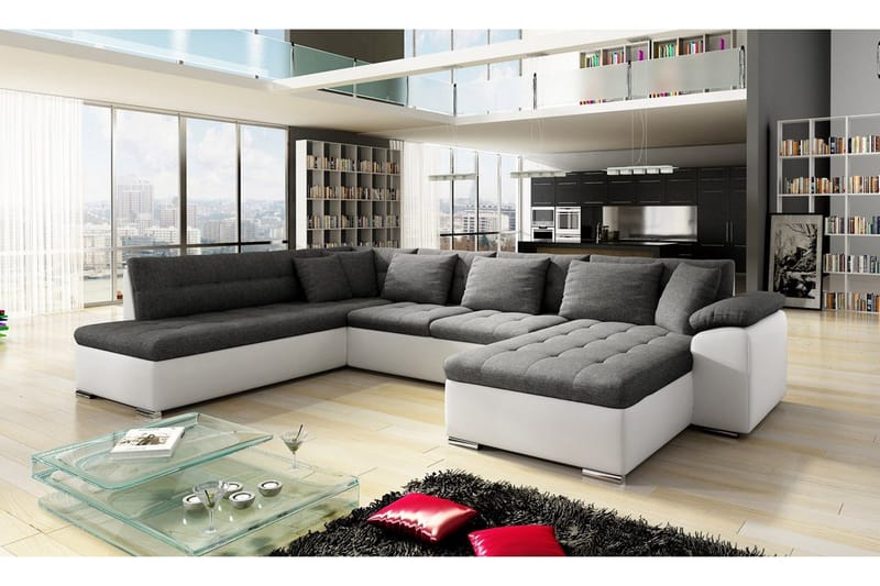 Niko U-Bäddsoffa 350x205x76 cm Divan Höger - Vit/Grå - Möbler - Soffa - Bäddsoffa