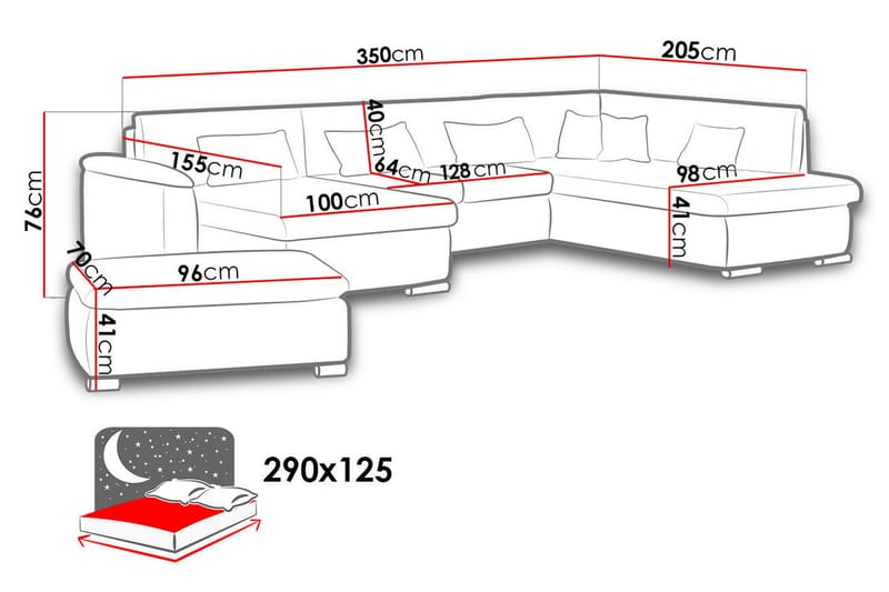 Niko U-Bäddsoffa 350x205x76 cm Divan Höger - Vit/Grå - Bäddsoffa - Bäddsoffa divan - Skinnsoffor