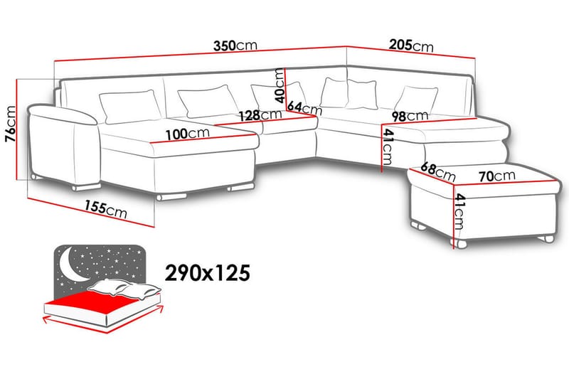 Niko U-Bäddsoffa 350x205x76 cm Divan Höger - Vit/Grå - Bäddsoffa - Bäddsoffa divan - Skinnsoffor