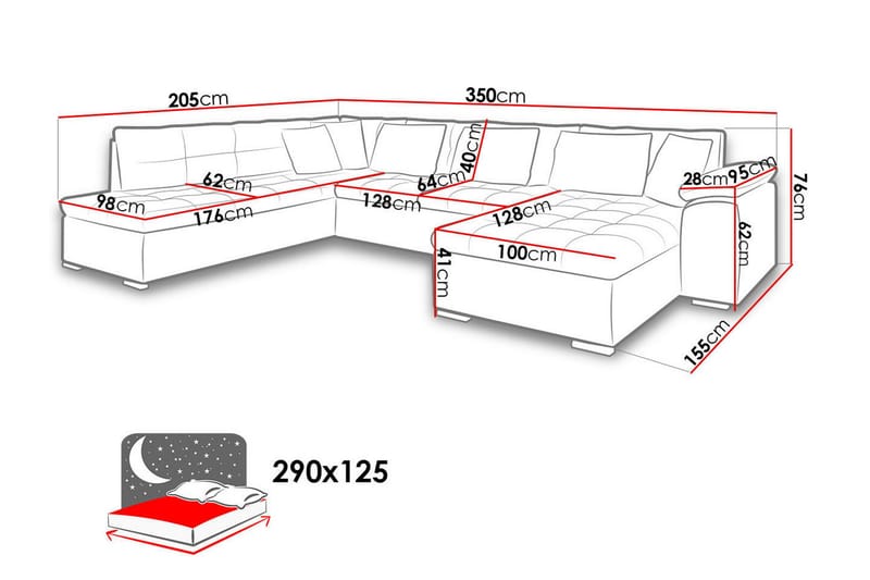 Niko U-Bäddsoffa 350x205x76 cm Divan Höger - Vit/Grå - Bäddsoffa - Bäddsoffa divan - Skinnsoffor