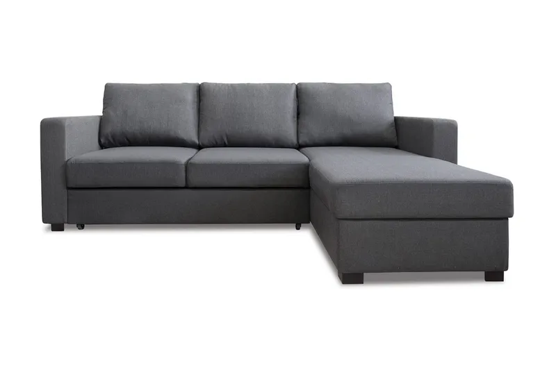 Nina 3-sits Höger L-formad Bäddsoffa med Divan 130x203 cm i Tyg, Mörkgrå