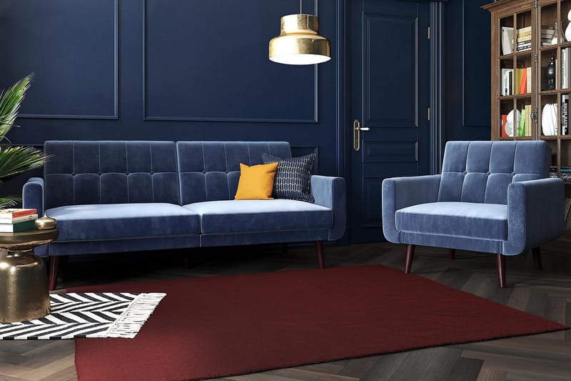 Nola 3-sits Bäddsoffa Sammet/Blå - Dorel Home - Möbler - Soffa - Bäddsoffa - Längsbäddad bäddsoffa