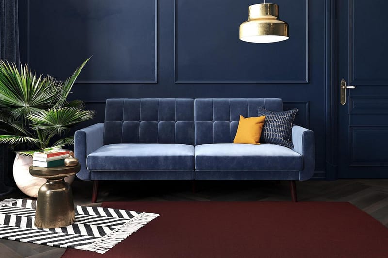 Nola 3-sits Bäddsoffa Sammet/Blå - Dorel Home - Möbler - Soffa - Bäddsoffa - Längsbäddad bäddsoffa