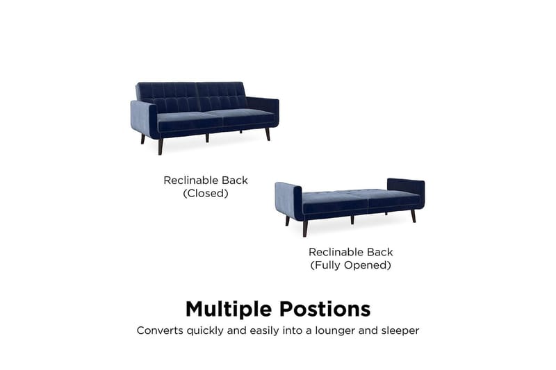 Nola 3-sits Bäddsoffa Sammet/Blå - Dorel Home - Möbler - Soffa - Bäddsoffa - Längsbäddad bäddsoffa