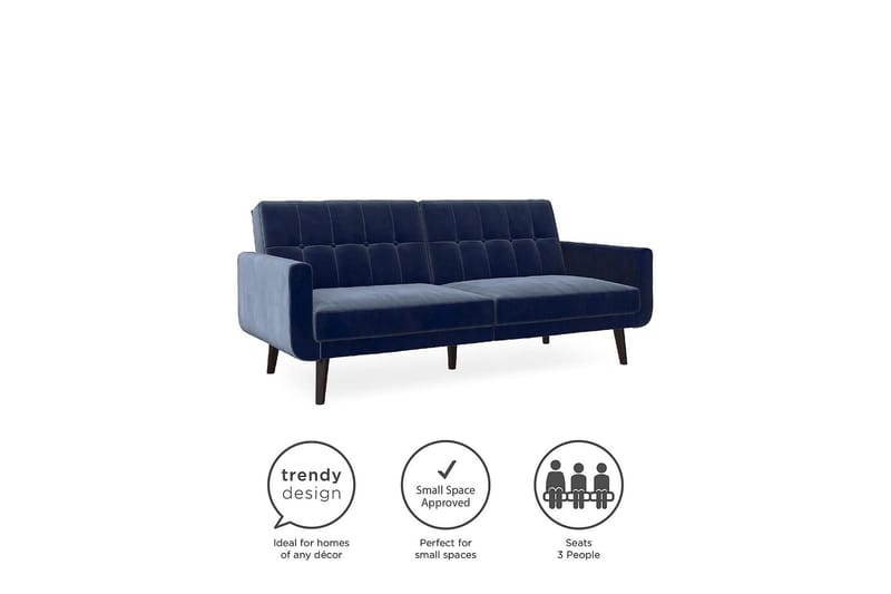Nola 3-sits Bäddsoffa Sammet/Blå - Dorel Home - Möbler - Soffa - Bäddsoffa - Längsbäddad bäddsoffa