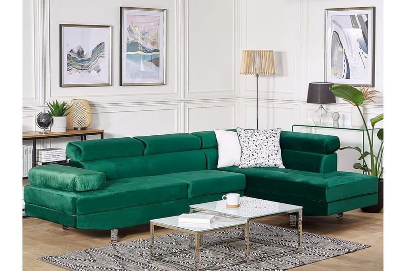 Norreia 5-sits Hörnbäddsoffa Vänster - Sammet/Grön - Möbler - Soffa - Bäddsoffa