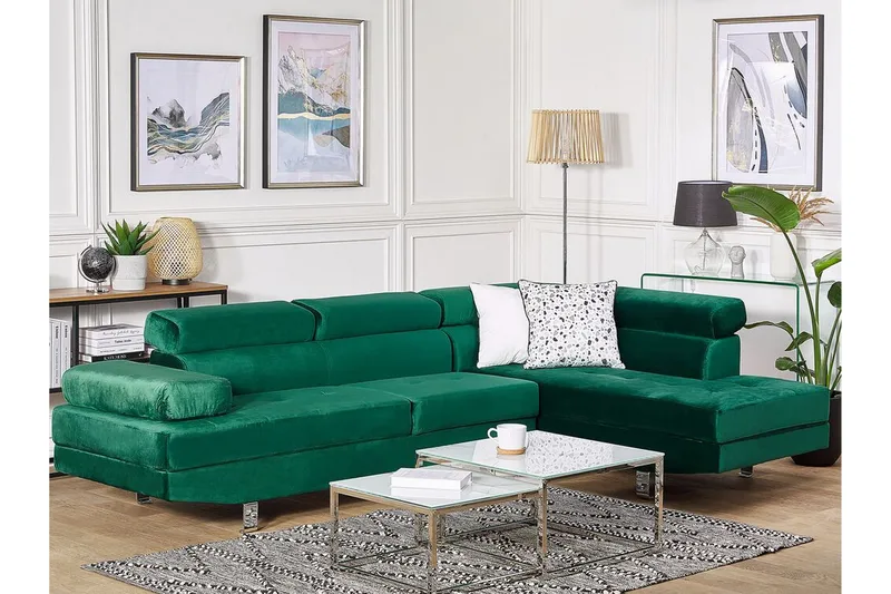 Norreia 5-sits Hörnbäddsoffa Vänster - Sammet/Grön - Möbler - Soffa - Bäddsoffa