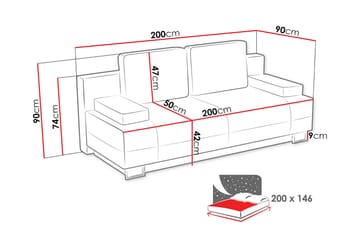 Optima Bäddsoffa 200x90x90 cm - Svart/Grå - Möbler - Soffa - Bäddsoffa