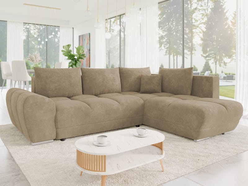 Ostra 4-sits Bäddsoffa divan höger med förvaring - Beige - Möbler - Soffa - Bäddsoffa