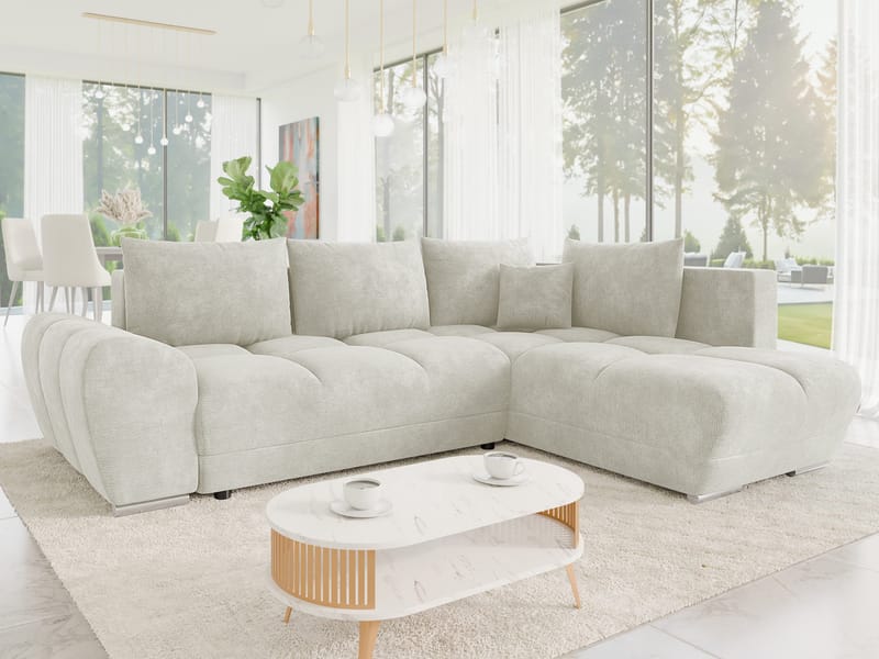 Ostra 4-sits Bäddsoffa divan höger med förvaring - Beige - Möbler - Soffa - Bäddsoffa