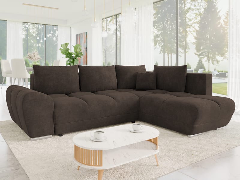 Ostra 4-sits Bäddsoffa divan höger med förvaring - Brun - Möbler - Soffa - Bäddsoffa