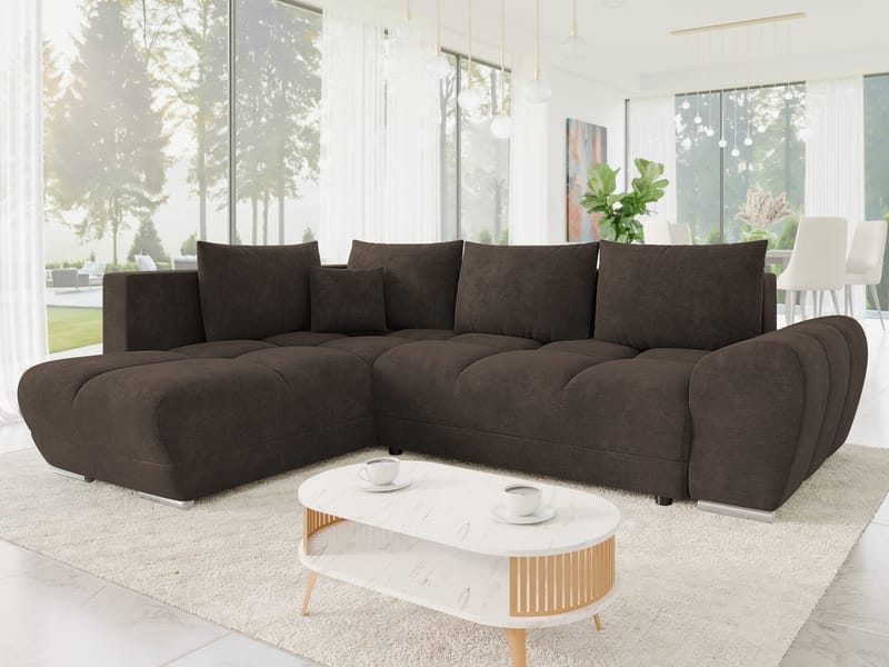 Ostra 4-sits Bäddsoffa divan med vänster förvaring - Brun - Möbler - Soffa - Bäddsoffa