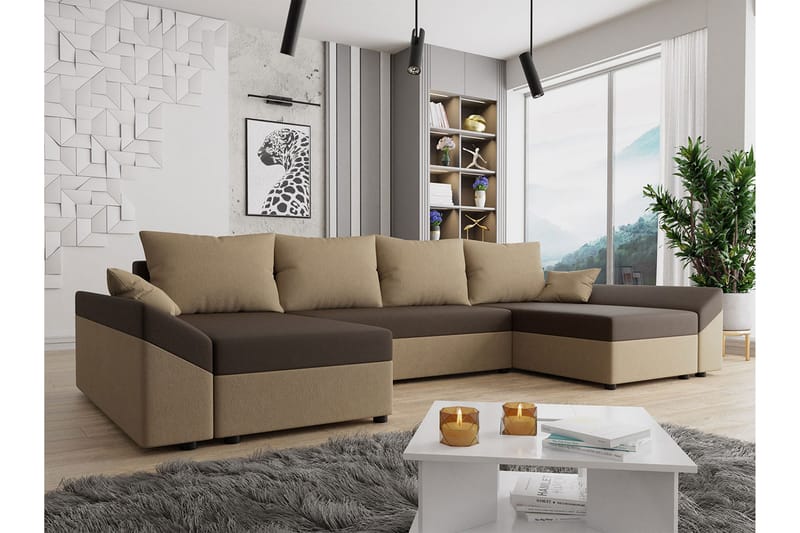 Ovadia 5-sits Bäddsoffa - Brun/Beige - Bäddsoffa - Bäddsoffa divan - Sammetssoffa