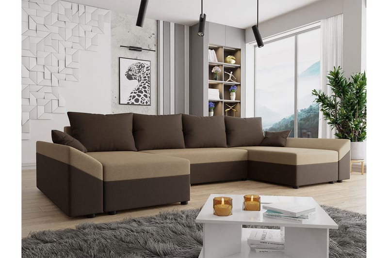 Ovadia 5-sits Bäddsoffa - Brun/Beige - Bäddsoffa - Bäddsoffa divan - Sammetssoffa