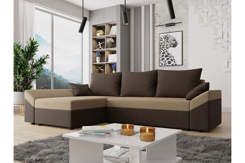 Ovadia 5-sits Bäddsoffa - Brun/Beige - Bäddsoffa - Bäddsoffa divan - Sammetssoffa