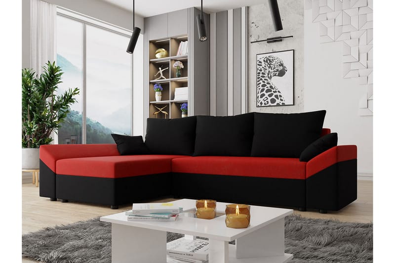 Ovadia 5-sits Bäddsoffa - Svart/Röd - Bäddsoffa - Bäddsoffa divan - Sammetssoffa