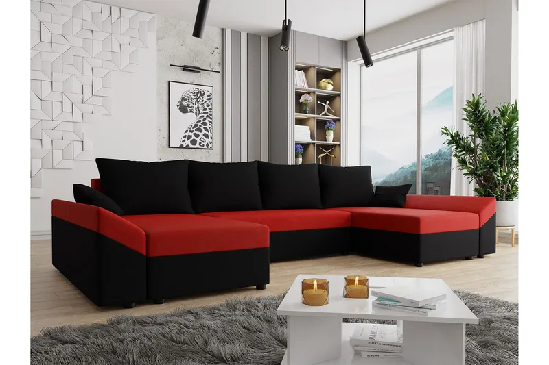 Ovadia 5-sits Bäddsoffa - Svart/Röd - Möbler - Soffa - Bäddsoffa