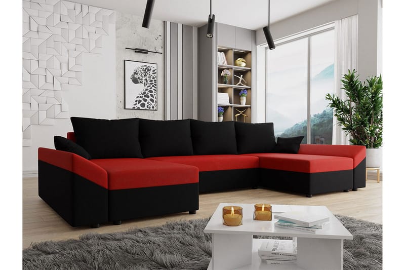 Ovadia 5-sits Bäddsoffa - Svart/Röd - Möbler - Soffa - Bäddsoffa