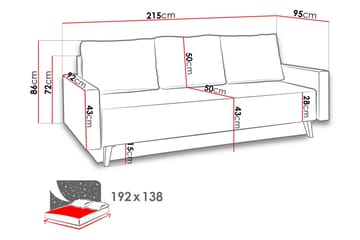 Oviedo 3-sits Bäddsoffa med Förvaring 95x215 cm i Tyg - Grå - Möbler - Soffa - Bäddsoffa