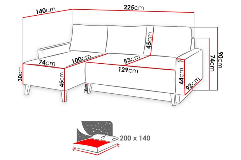 Oviedo Divanbäddsoffa 225x140x88 cm - Grå - Möbler - Soffa - Bäddsoffa