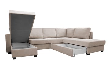 Paris 4-sits Höger U-formad Bäddsoffa 143x277 cm med Förvaring i Tyg - Ljusbeige - Möbler - Soffa - Bäddsoffa